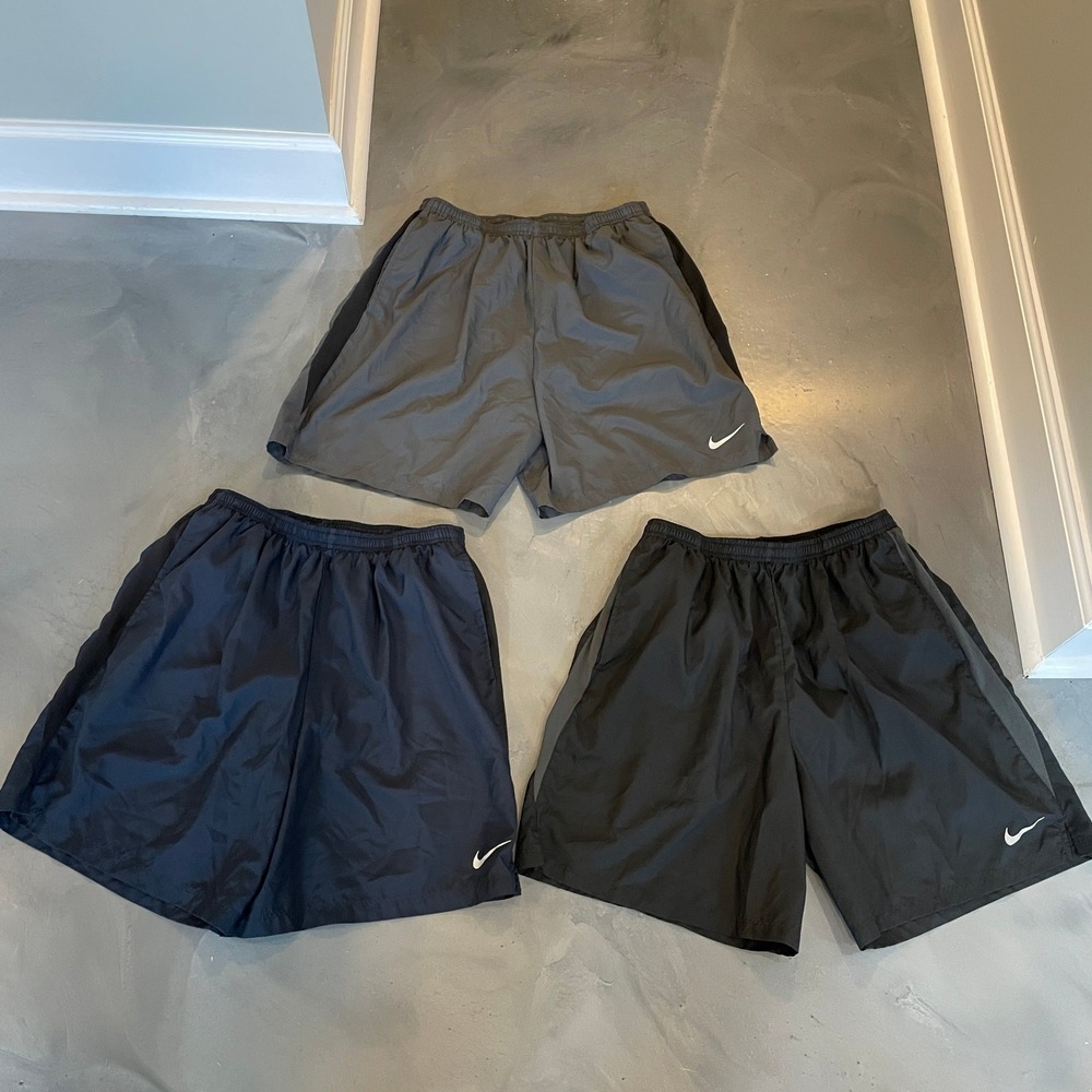 Nike Mens Dri-Fit Running Shorts Lot of 3 Black Grey Navy Size L 6.5" Inseam